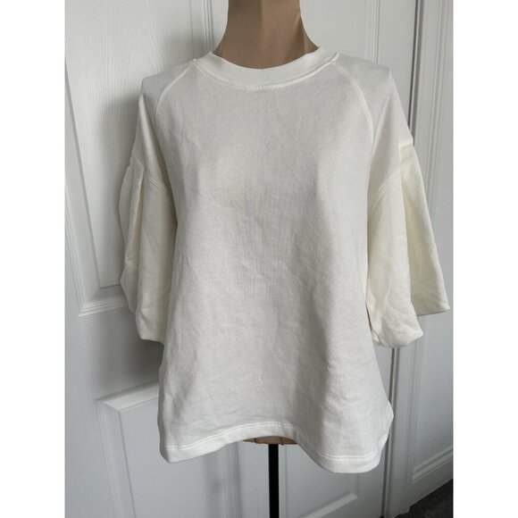 Madewell Womens Short Puff Sleeve Crew Neck Boxy Sweatshirt Tee White Size S - Picture 1 of 9